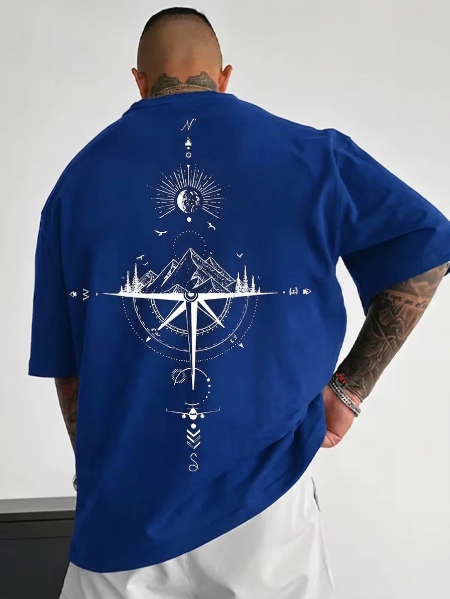 تيشيرت أوفر سايز قطن 100% بطبعة Compass Art ستايل فني بإطلالة مميزة