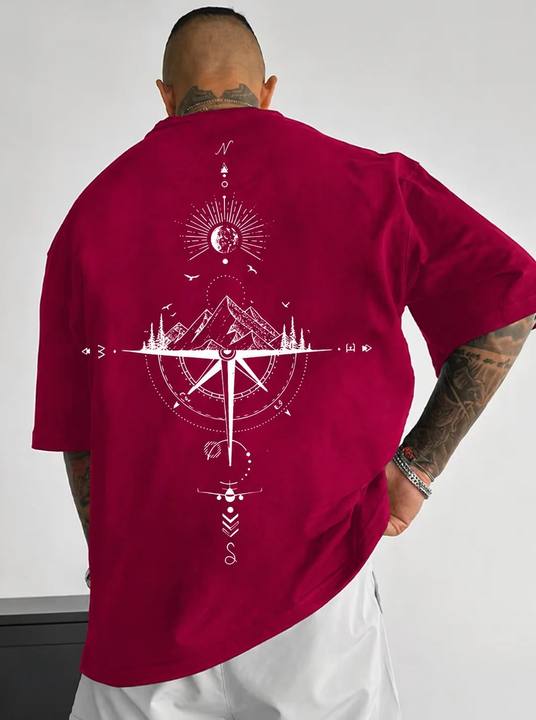 ILEERA® Premium Cotton Oversized Compass Art T-Shirt