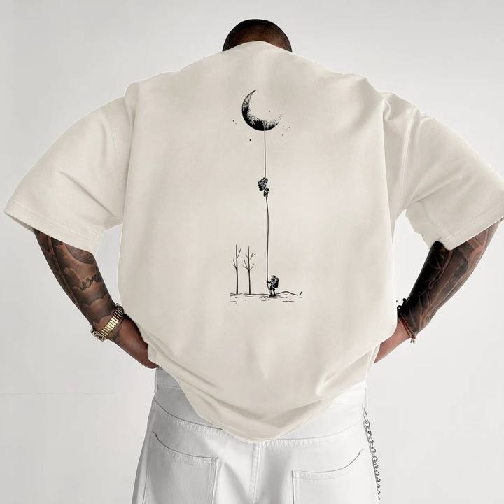 ILEERA® Premium Cotton Oversized Moon Graphic T-Shirt