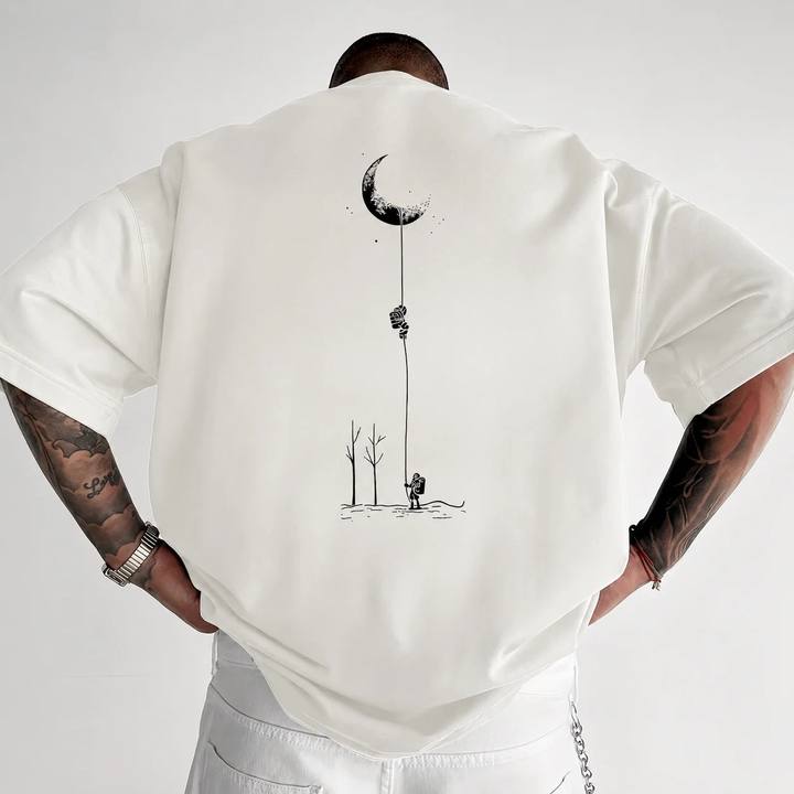 ILEERA® Premium Cotton Oversized Moon Graphic T-Shirt