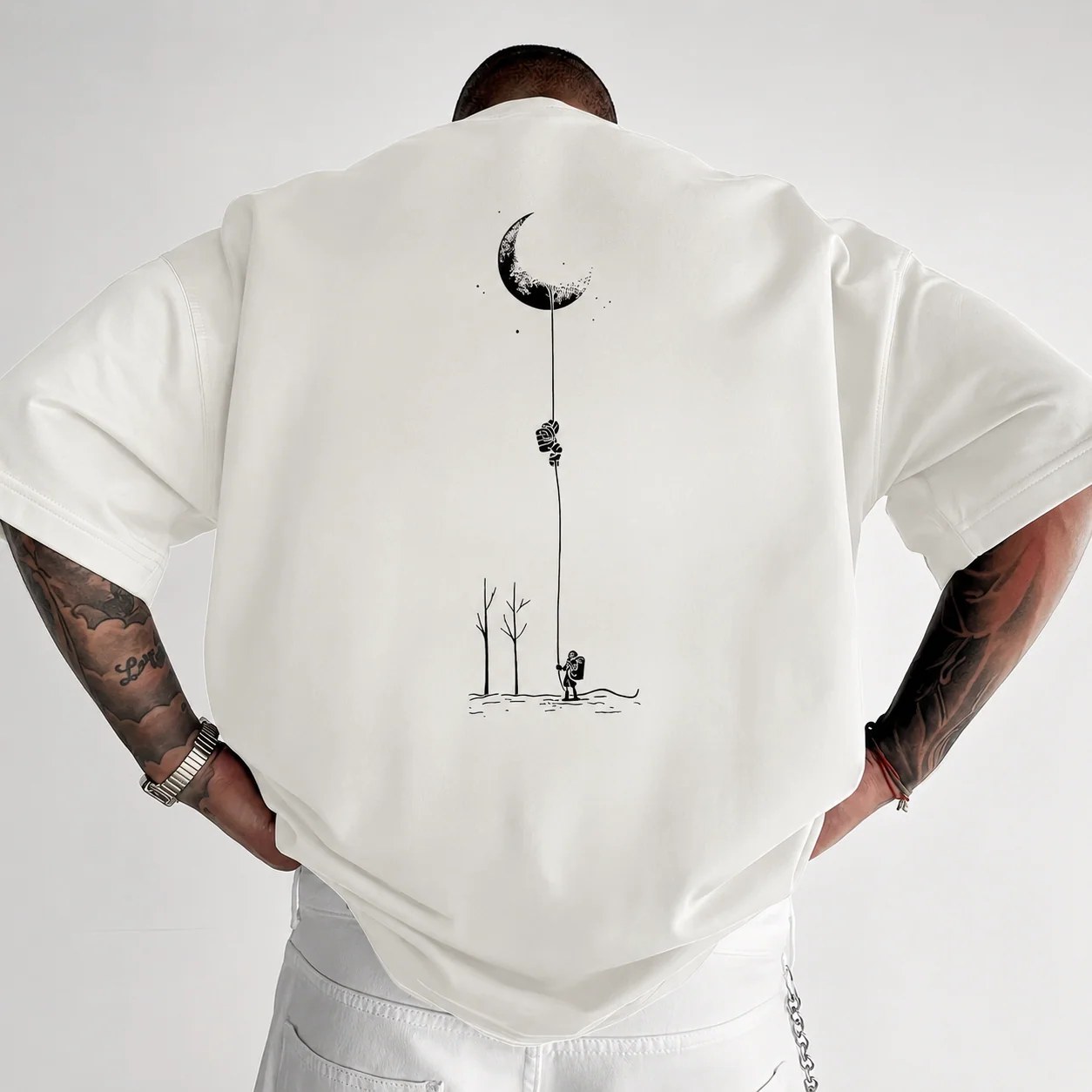 ILEERA® Premium Cotton Oversized Moon Graphic T-Shirt