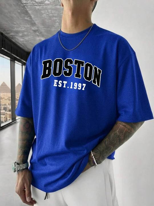 ILEERA® Premium Cotton Oversized Boston Graphic Casual T-Shirt