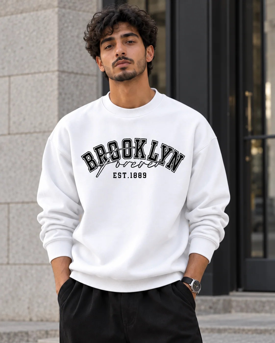ILEERA® Premium Cotton Brooklyn Forever Varsity Crewneck Sweatshirt