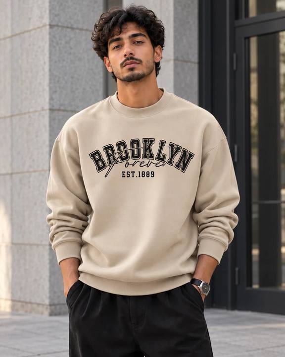 ILEERA® Premium Cotton Brooklyn Forever Varsity Crewneck Sweatshirt