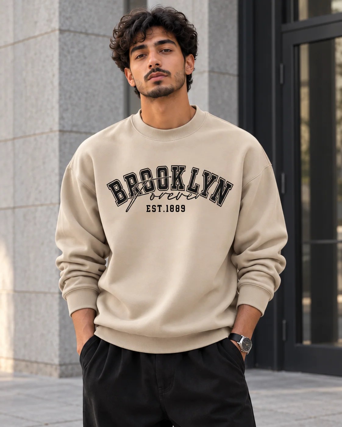 ILEERA® Premium Cotton Brooklyn Forever Varsity Crewneck Sweatshirt