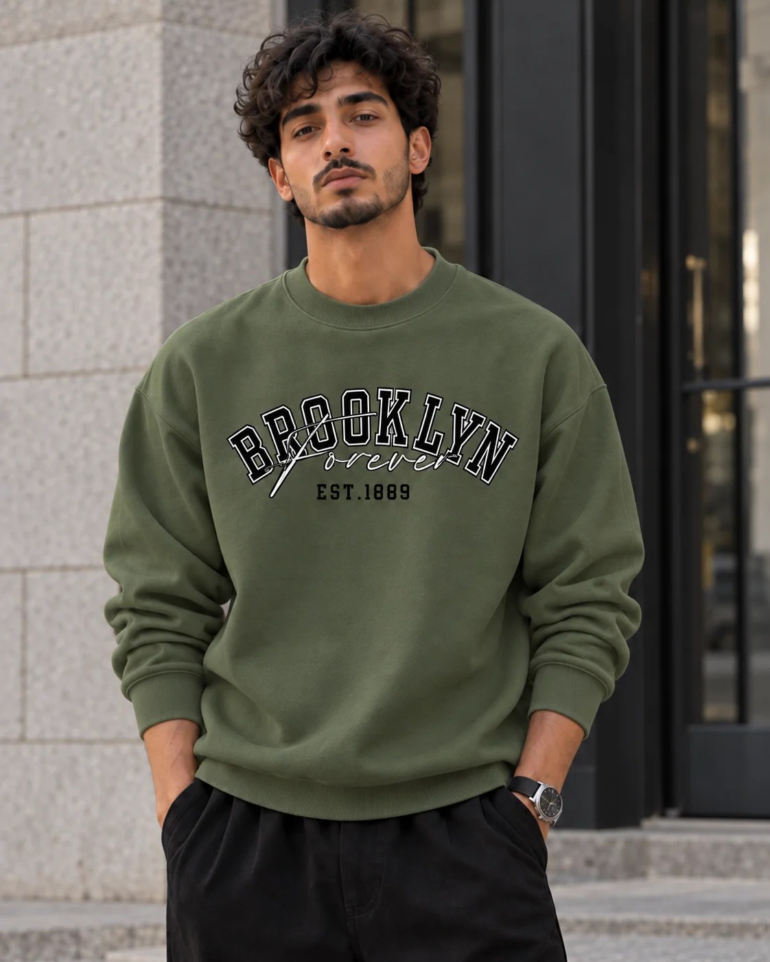 ILEERA® Premium Cotton Brooklyn Forever Varsity Crewneck Sweatshirt