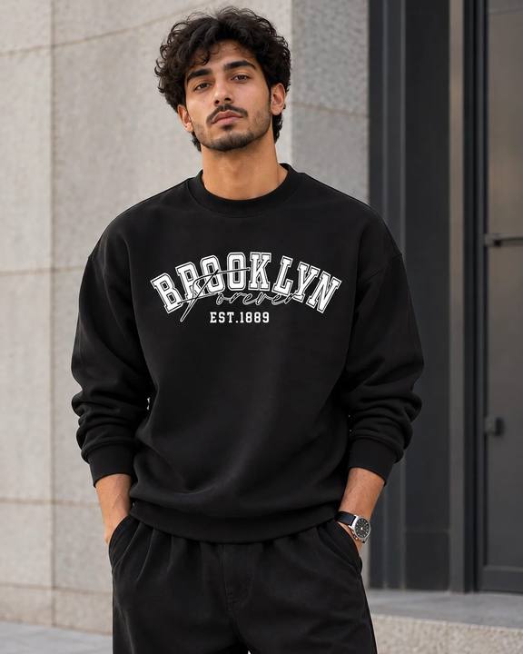 ILEERA® Premium Cotton Brooklyn Forever Varsity Crewneck Sweatshirt