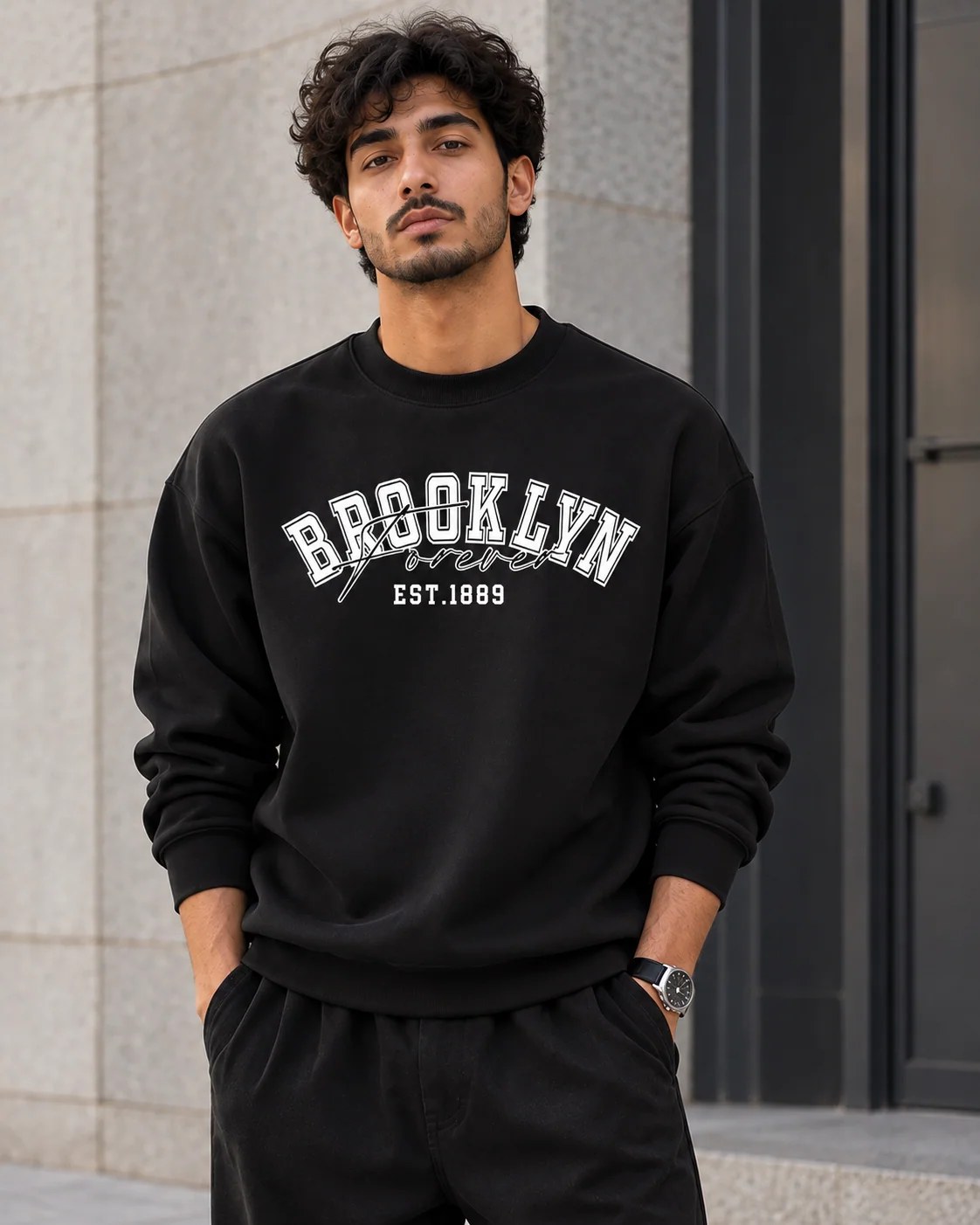ILEERA® Premium Cotton Brooklyn Forever Varsity Crewneck Sweatshirt