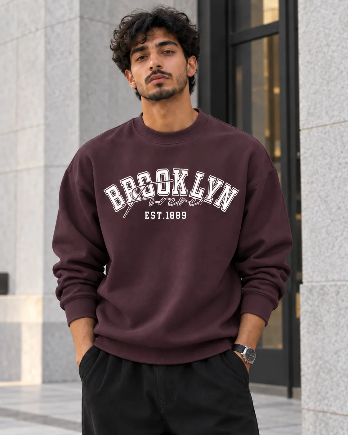 ILEERA® Premium Cotton Brooklyn Forever Varsity Crewneck Sweatshirt