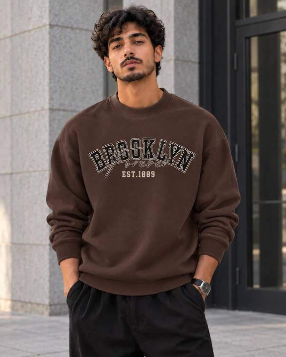 ILEERA® Premium Cotton Brooklyn Forever Varsity Crewneck Sweatshirt