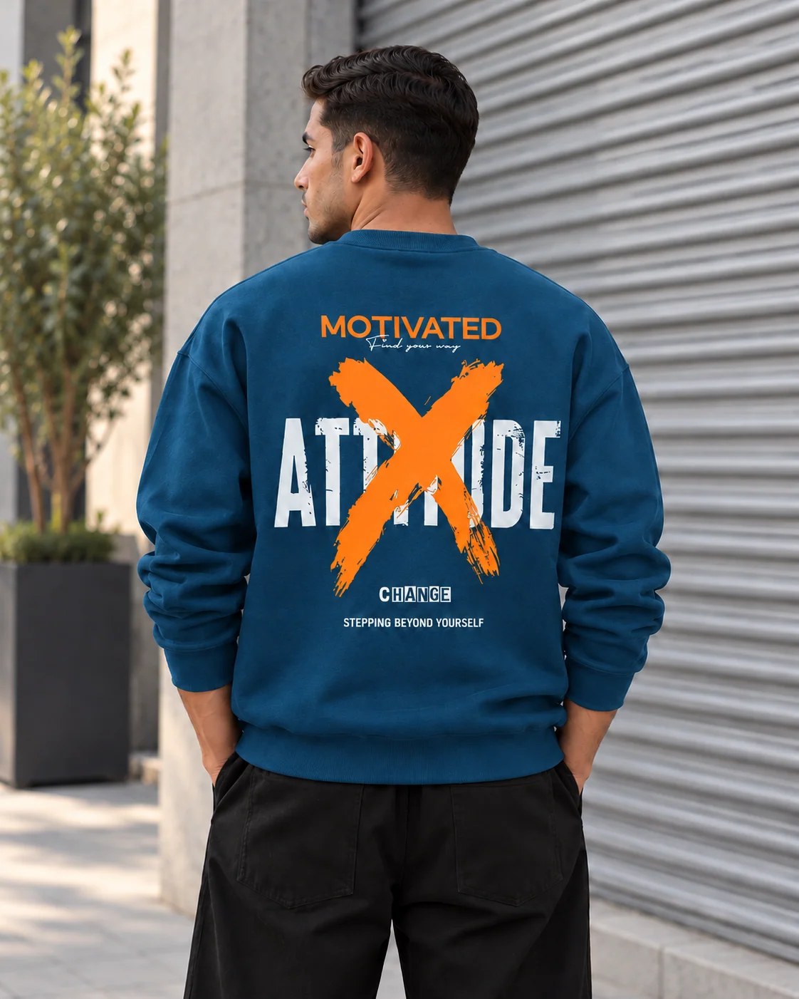 ILEERA® Premium Cotton Motivated Attitude Front & Back Print Crewneck Sweatshirt