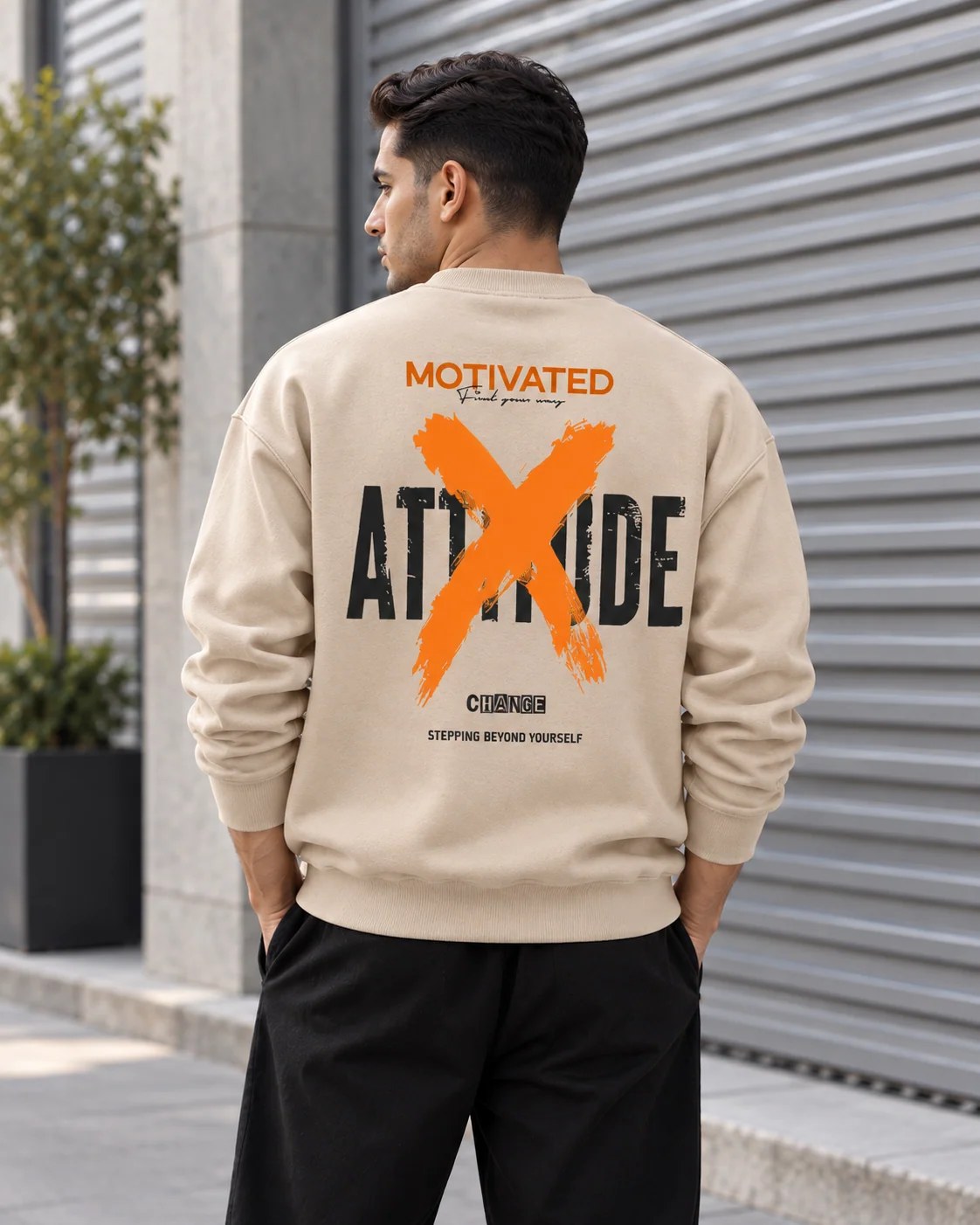 ILEERA® Premium Cotton Motivated Attitude Front & Back Print Crewneck Sweatshirt
