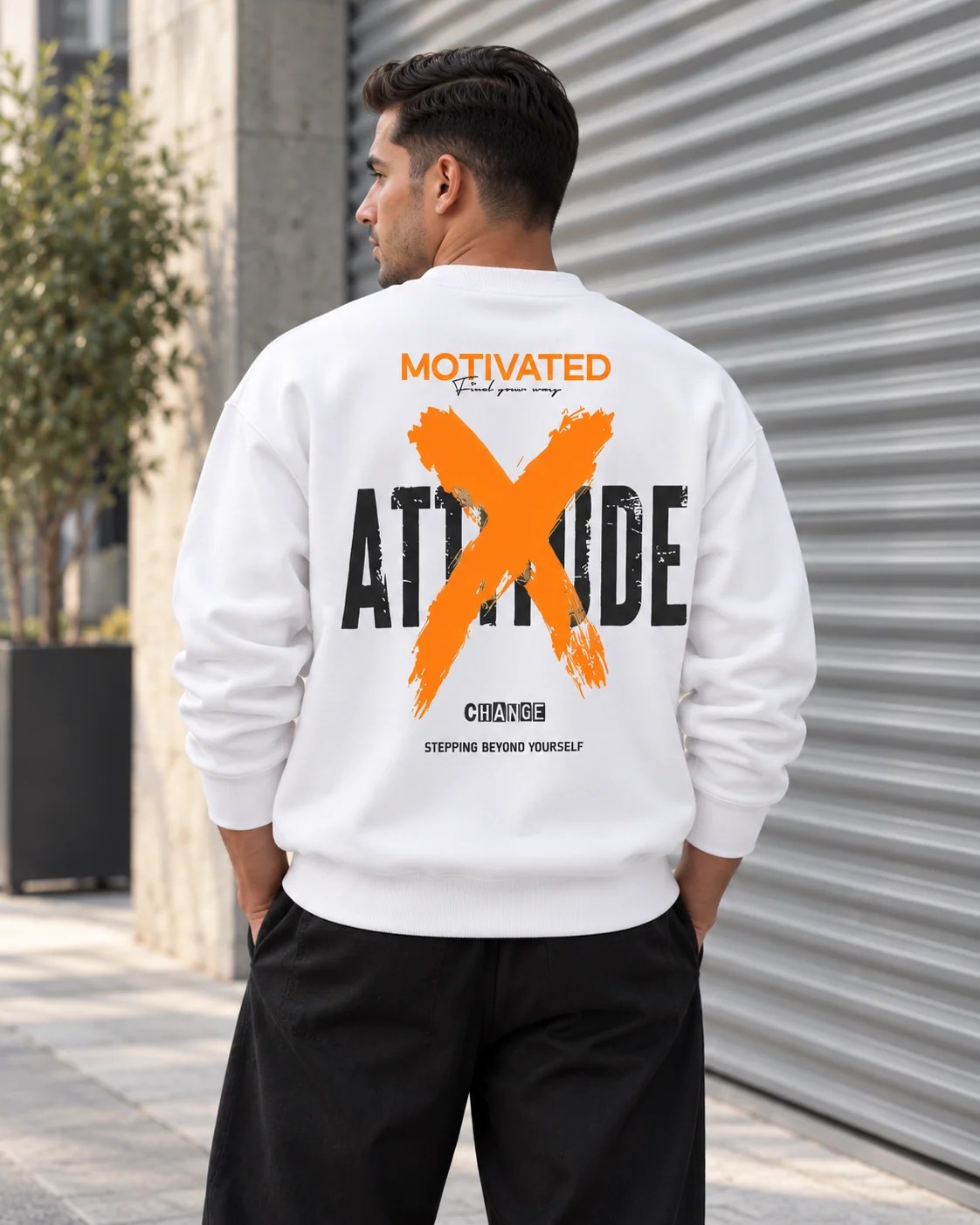 ILEERA® Premium Cotton Motivated Attitude Front & Back Print Crewneck Sweatshirt
