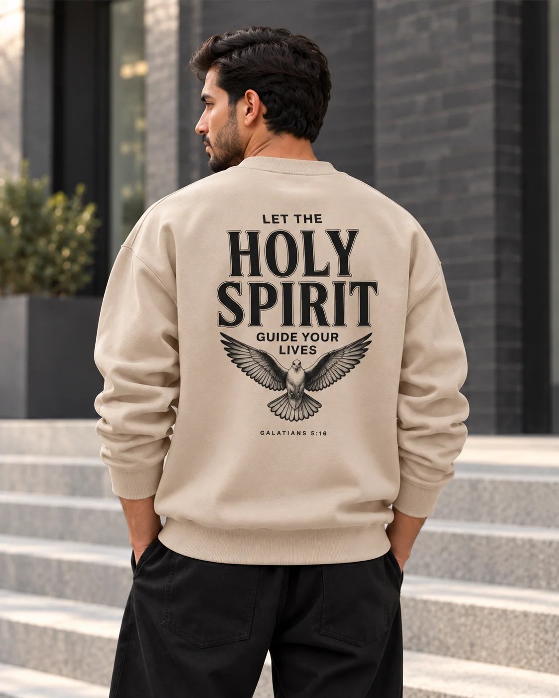 ILEERA® Premium Cotton Holy Spirit Dove Front & Back Print Crewneck Sweatshirt
