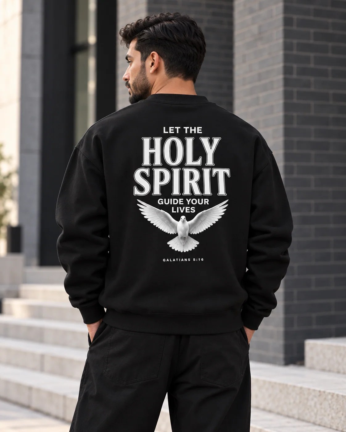 ILEERA® Premium Cotton Holy Spirit Dove Front & Back Print Crewneck Sweatshirt