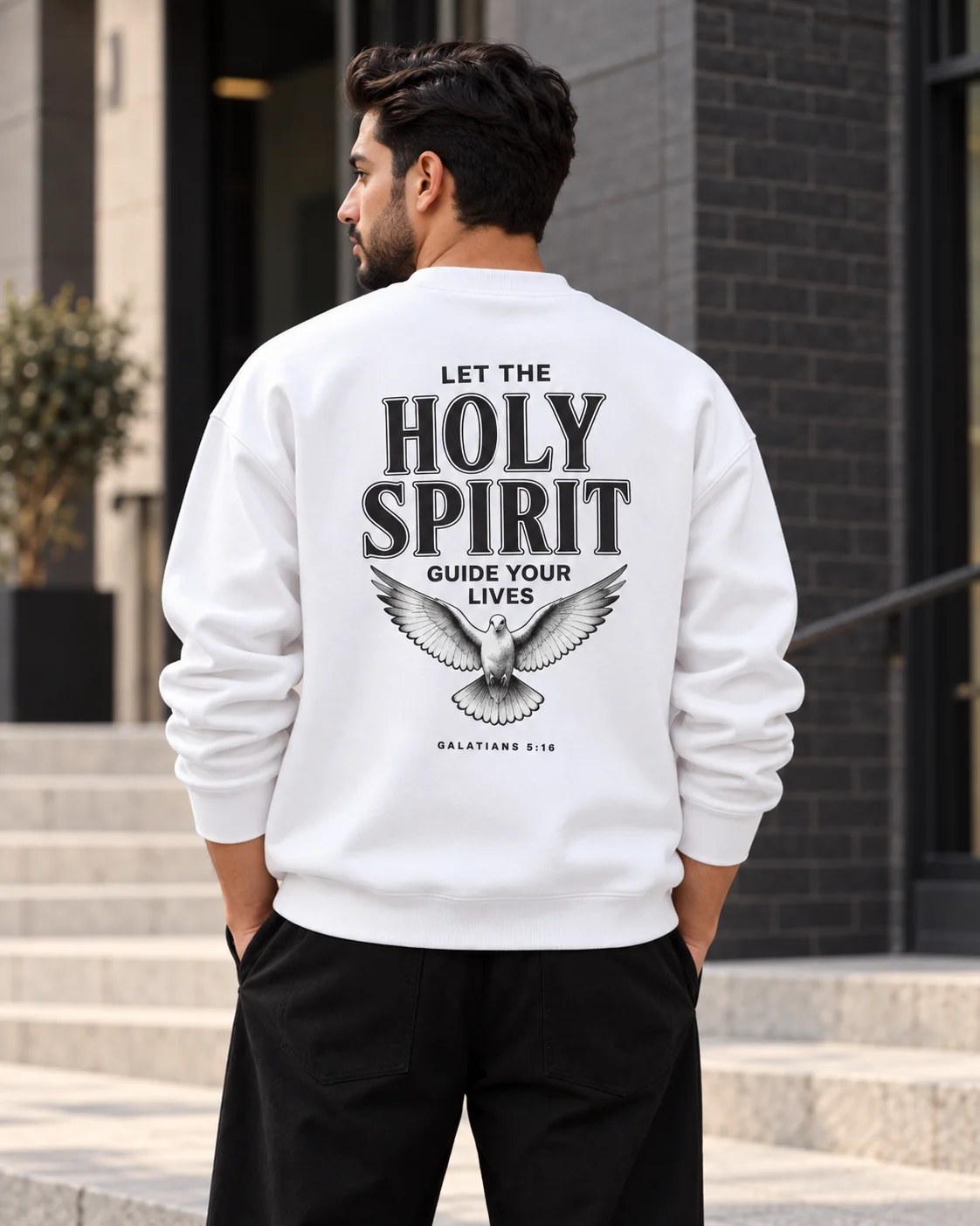 ILEERA® Premium Cotton Holy Spirit Dove Front & Back Print Crewneck Sweatshirt