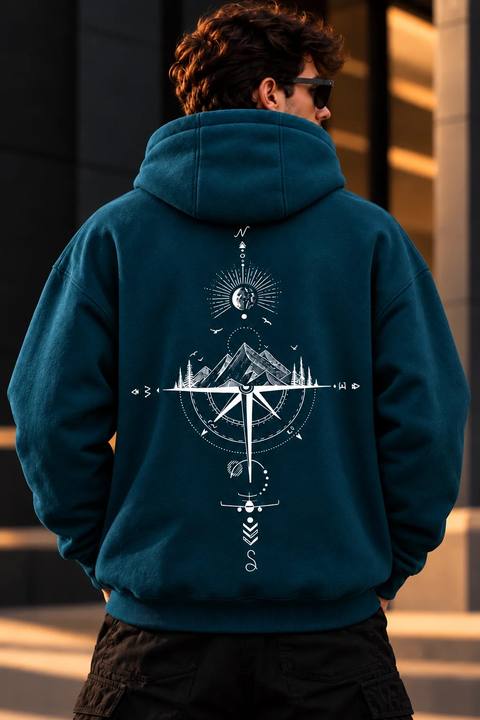 ILEERA® Premium Cotton Mountain Compass Front & Back Print Hoodie
