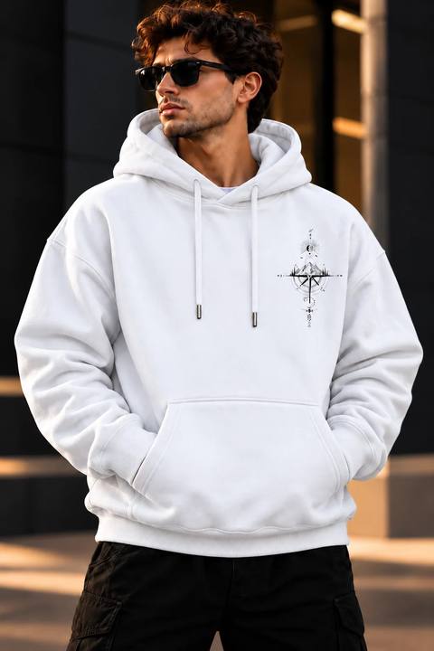 ILEERA® Premium Cotton Mountain Compass Front & Back Print Hoodie