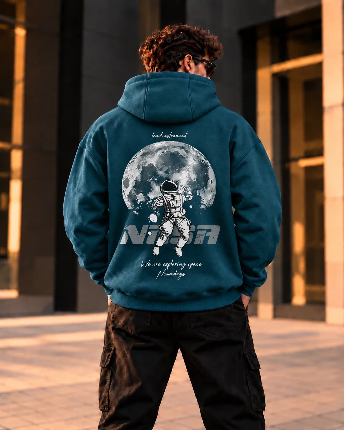 ILEERA® Premium Cotton Lunar Astronaut Back Print Hoodie