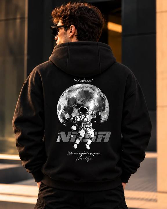 ILEERA® Premium Cotton Lunar Astronaut Back Print Hoodie