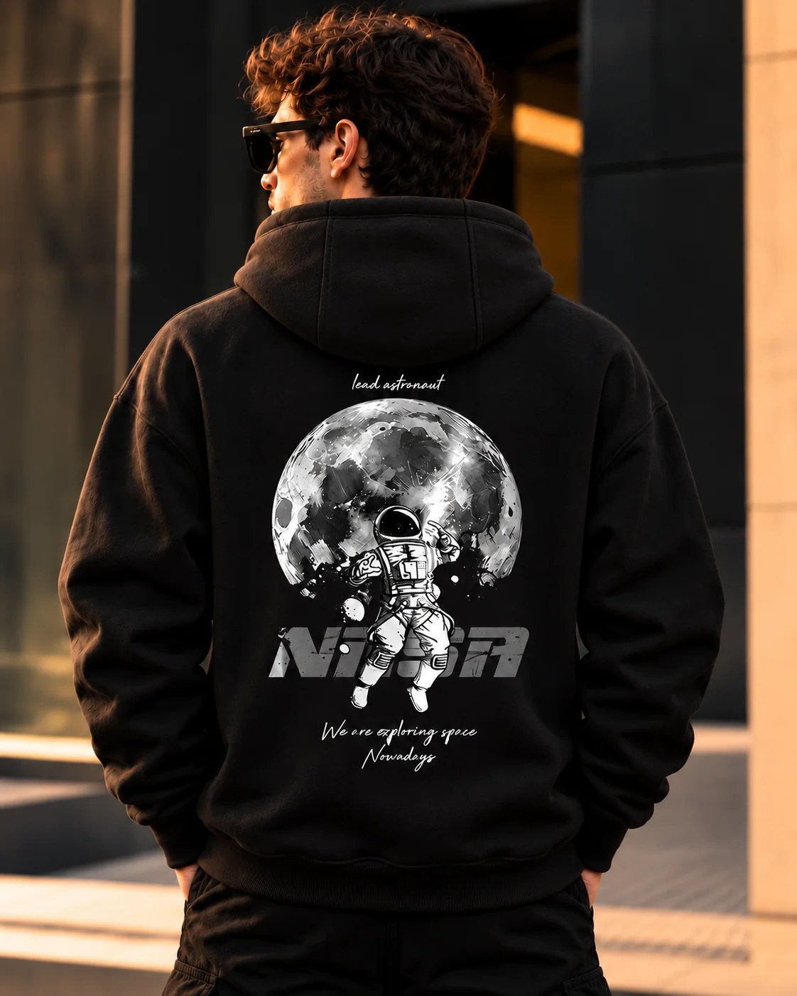 ILEERA® Premium Cotton Lunar Astronaut Back Print Hoodie