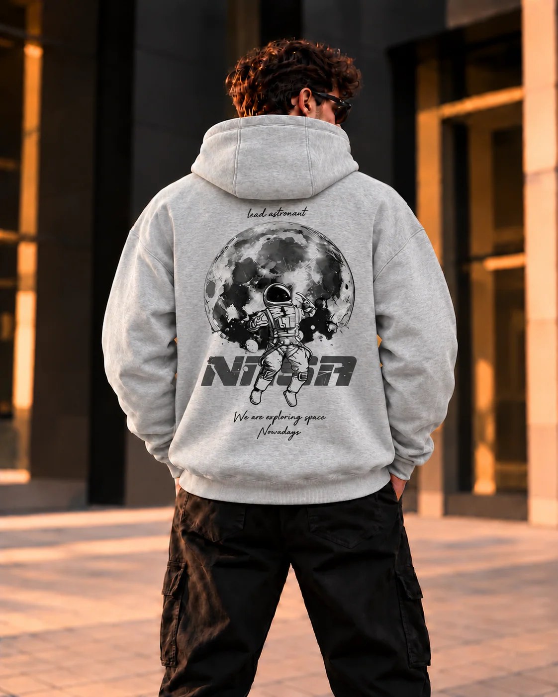 ILEERA® Premium Cotton Lunar Astronaut Back Print Hoodie
