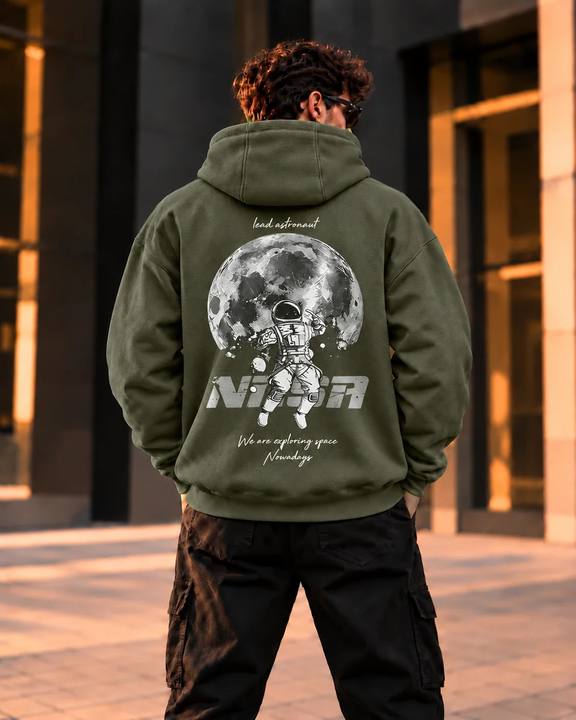 ILEERA® Premium Cotton Lunar Astronaut Back Print Hoodie