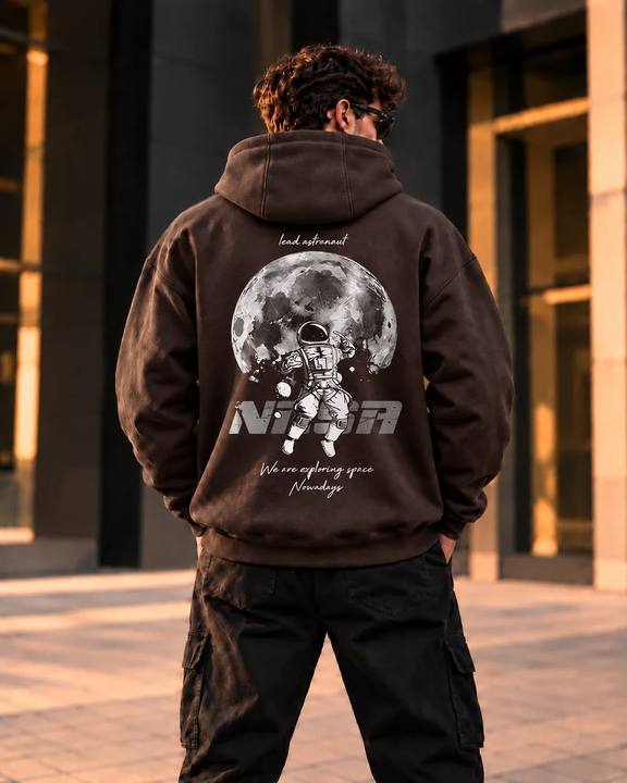 ILEERA® Premium Cotton Lunar Astronaut Back Print Hoodie