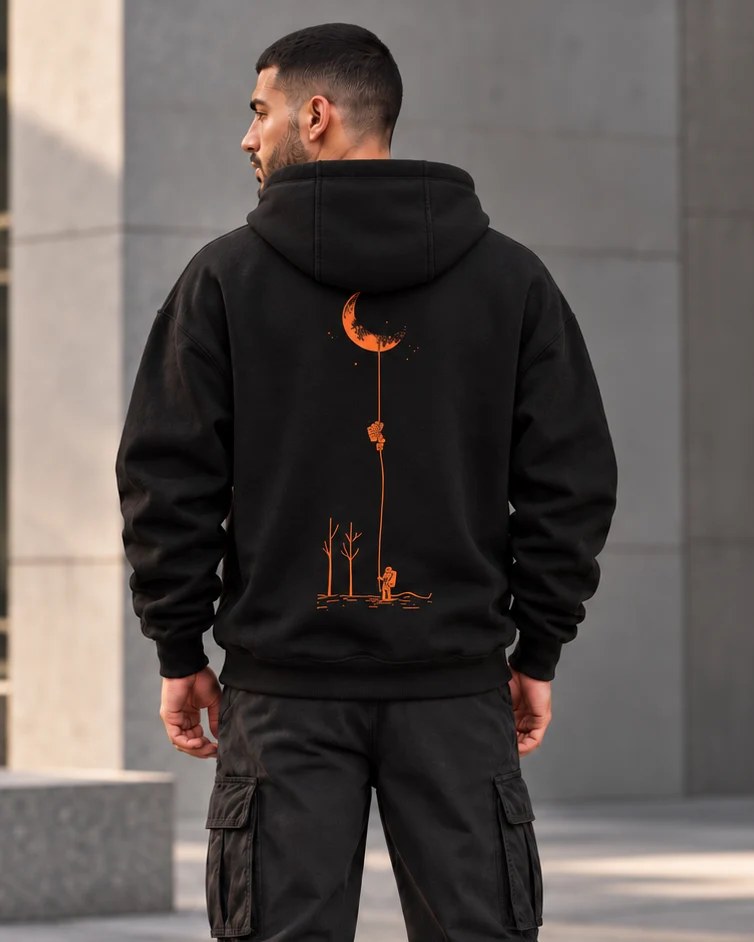 ILEERA® Premium Cotton Moon Explorer Front & Back Print Hoodie