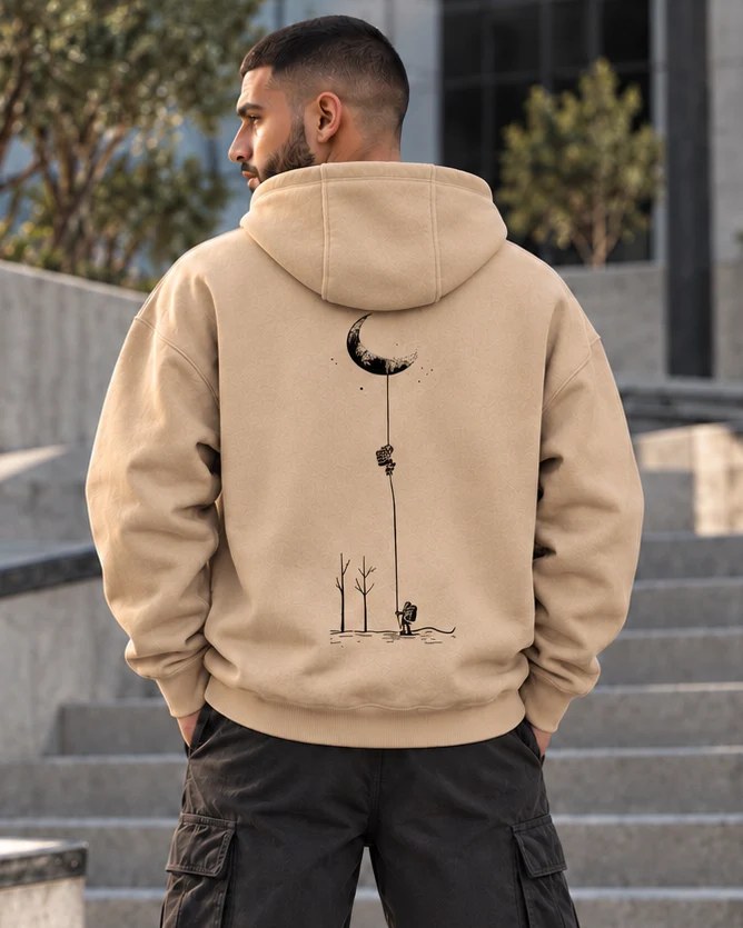 ILEERA® Premium Cotton Moon Explorer Front & Back Print Hoodie