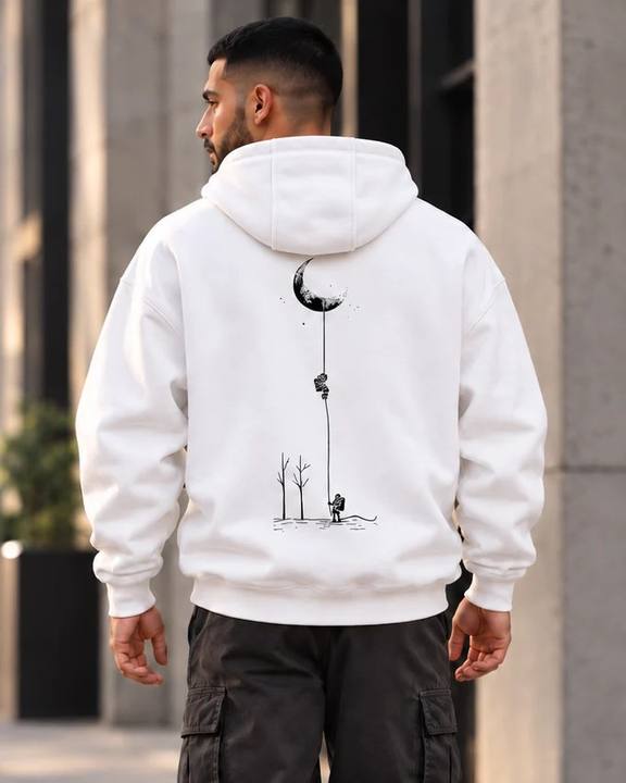 ILEERA® Premium Cotton Moon Explorer Front & Back Print Hoodie