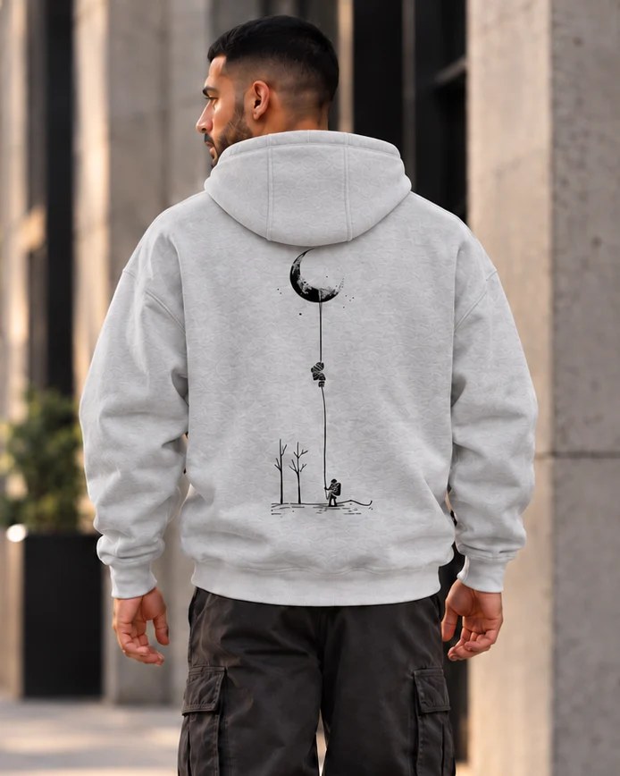 ILEERA® Premium Cotton Moon Explorer Front & Back Print Hoodie