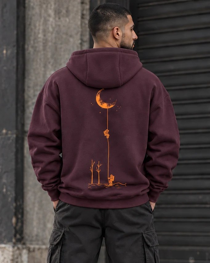 ILEERA® Premium Cotton Moon Explorer Front & Back Print Hoodie