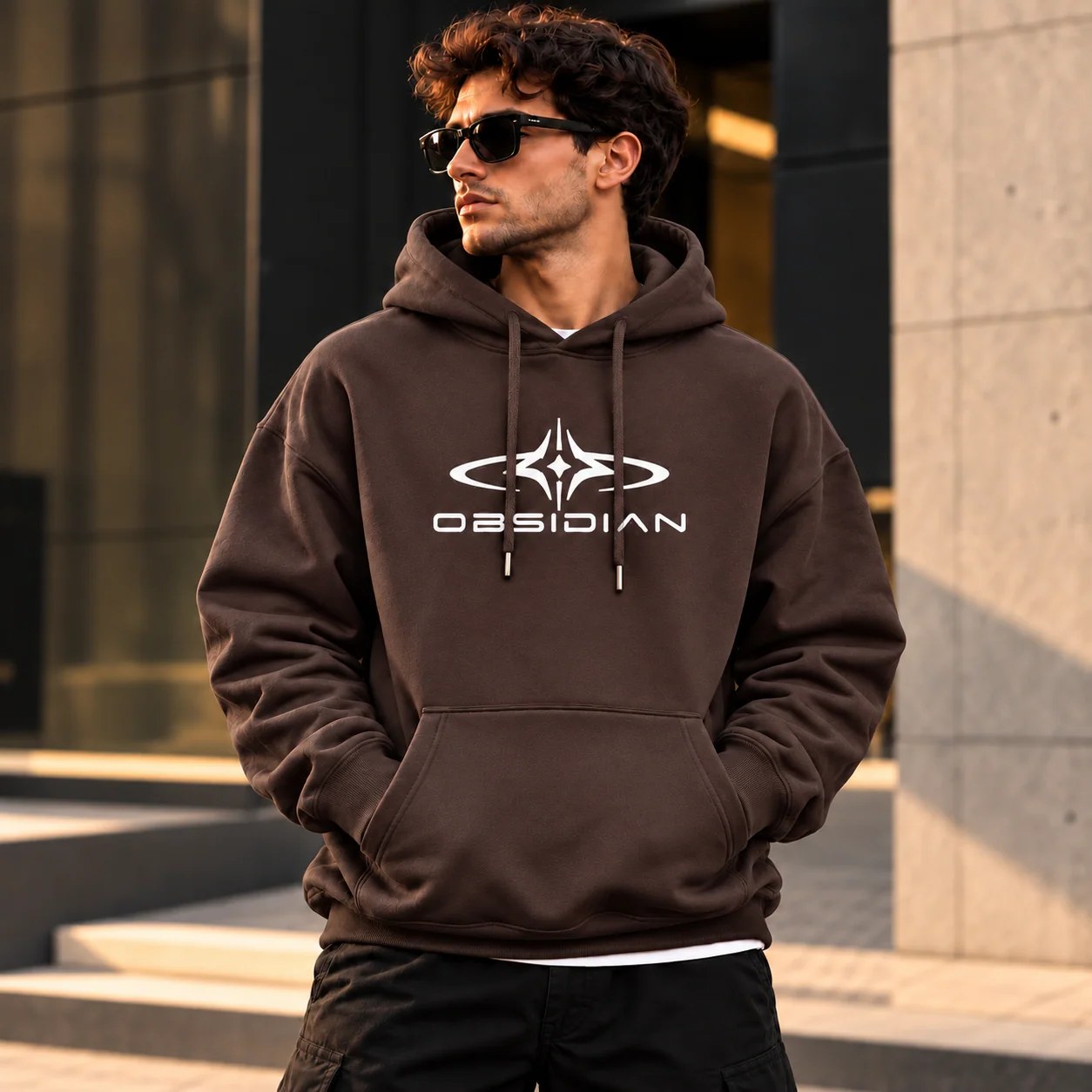 ILEERA® Premium Cotton Obsidian Chest Print Hoodie