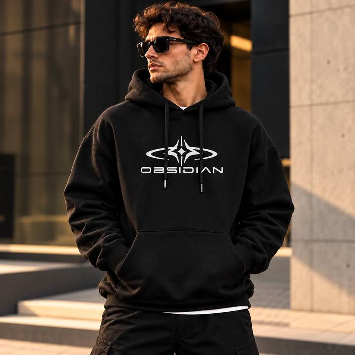 ILEERA® Premium Cotton Obsidian Chest Print Hoodie
