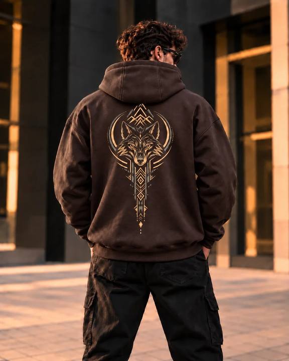 ILEERA® Premium Cotton Wolf Spirit Front & Back Print Hoodie