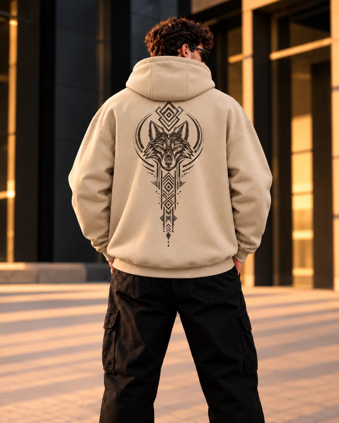 ILEERA® Premium Cotton Wolf Spirit Front & Back Print Hoodie