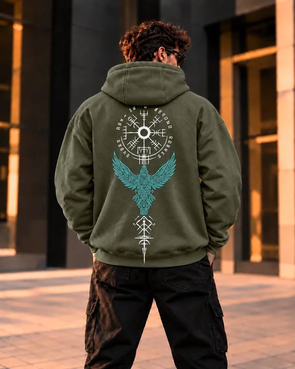 ILEERA® Premium Cotton Runic Raven Front & Back Print Hoodie