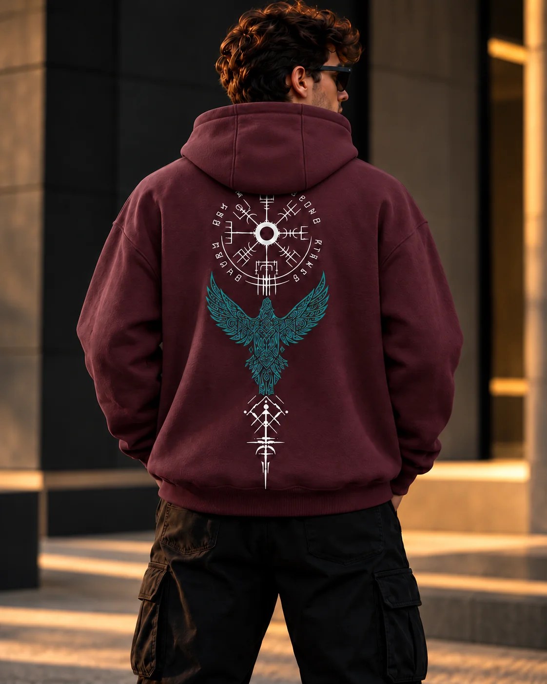 ILEERA® Premium Cotton Runic Raven Front & Back Print Hoodie