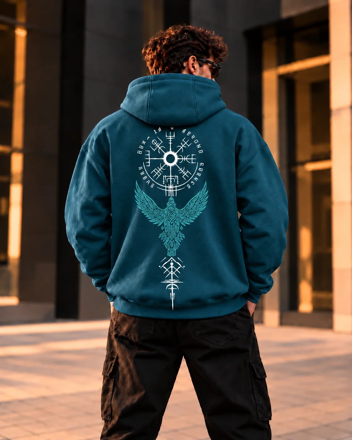 ILEERA® Premium Cotton Runic Raven Front & Back Print Hoodie