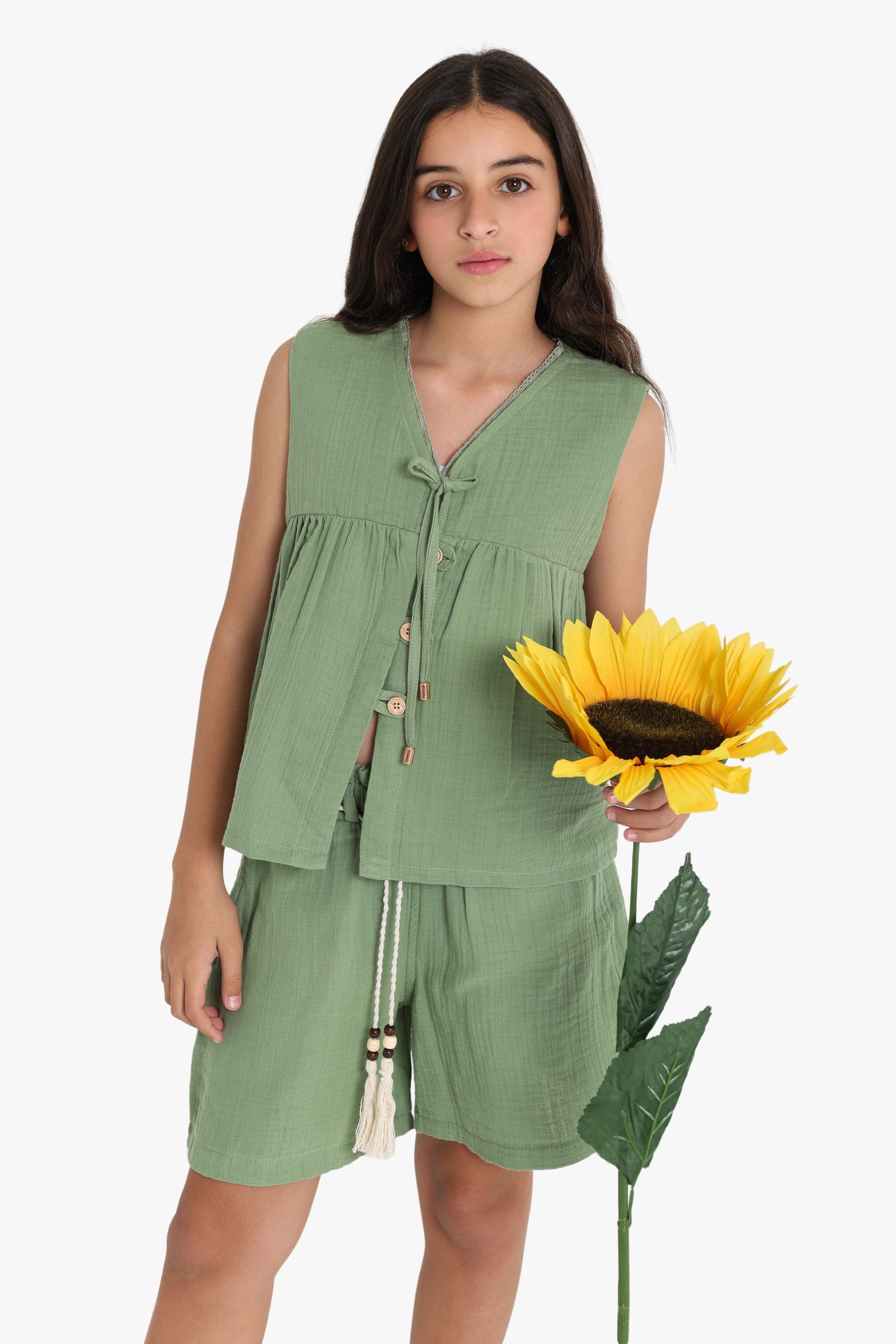 V-Neck Textured Muslin