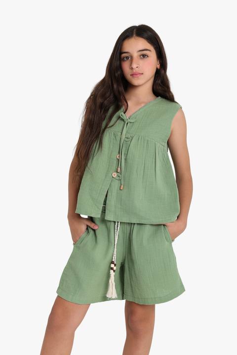 V-Neck Textured Muslin