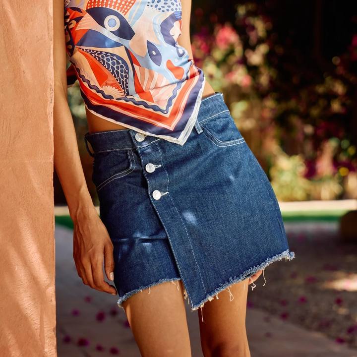Women's Blue Denim Wrap Skort