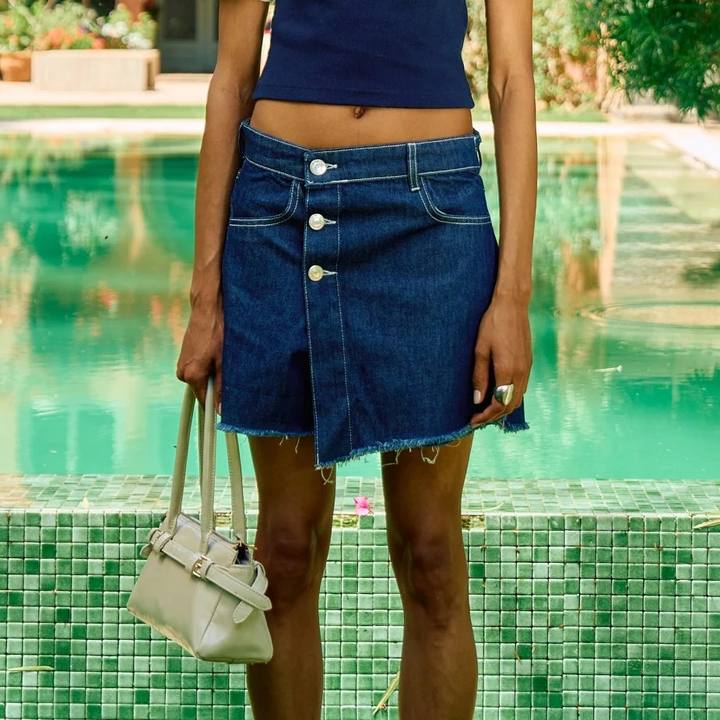 Women's Blue Denim Wrap Skort