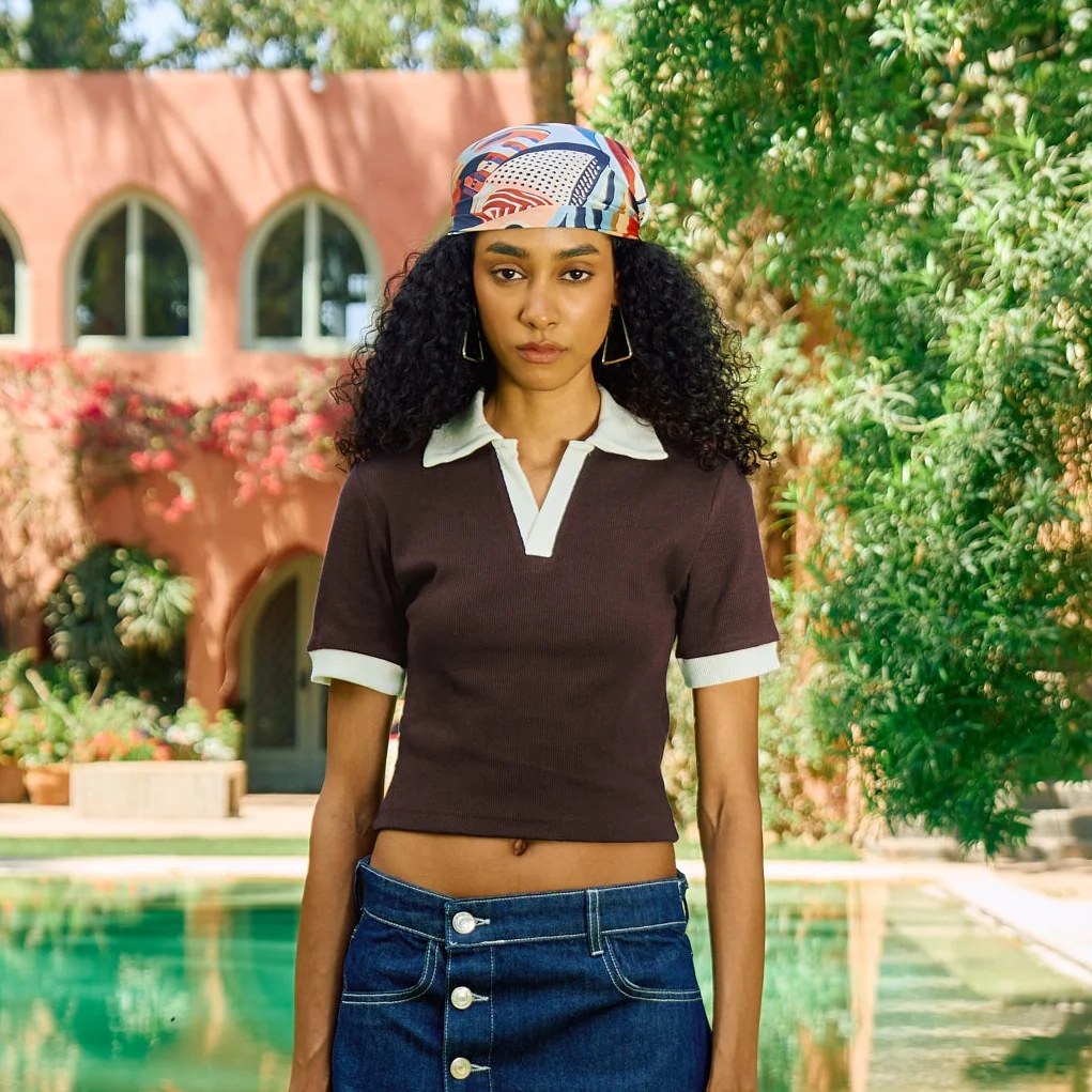 Women's Brown Contrast Ribbed Polo