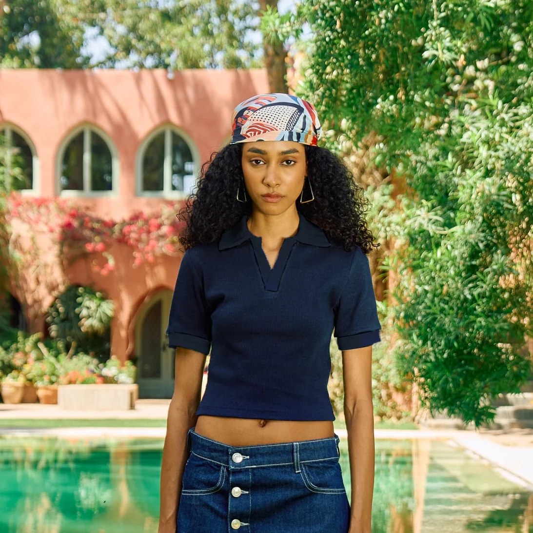 Women's Navy Blue Ribbed Polo