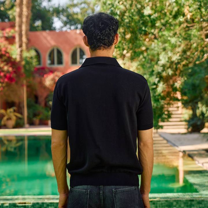 Black Knit Zip-Up Polo