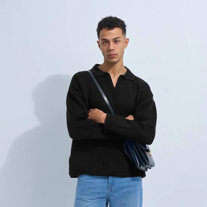 Black Men's Knit V-neck
