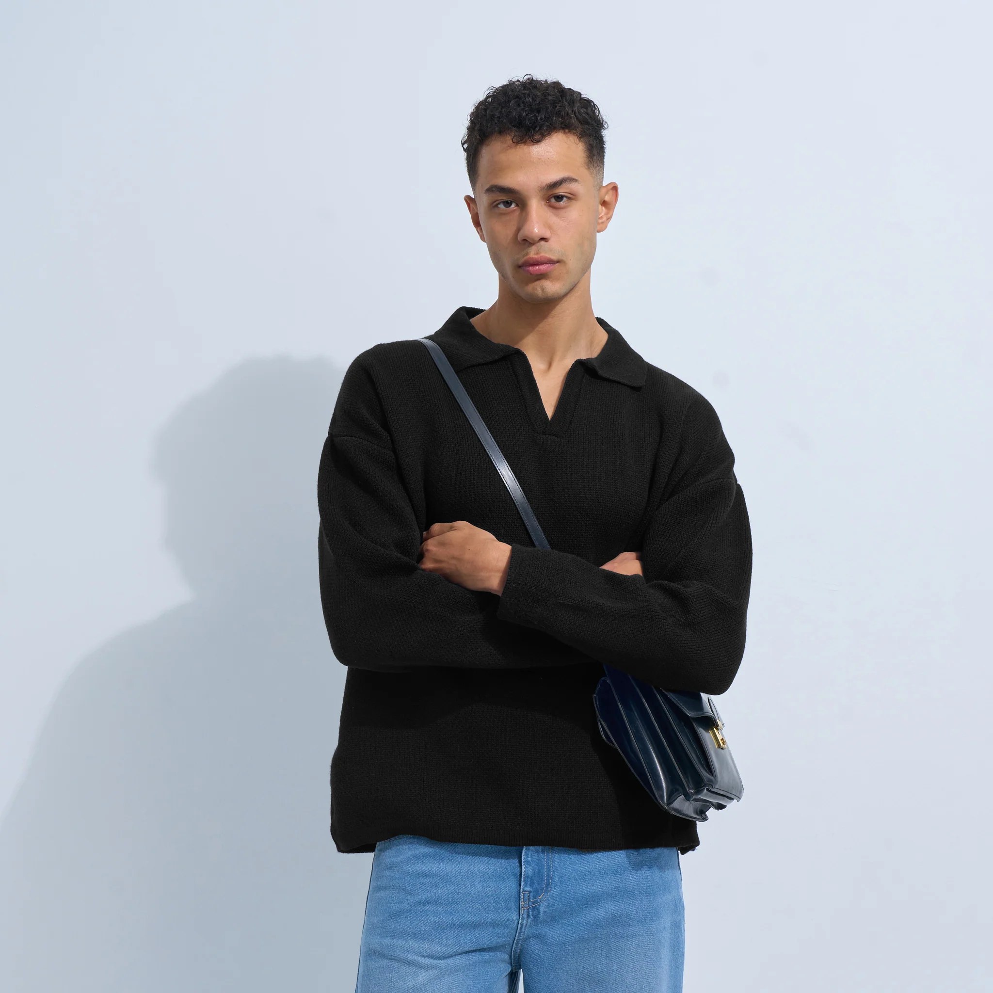 Black Men's Knit V-neck