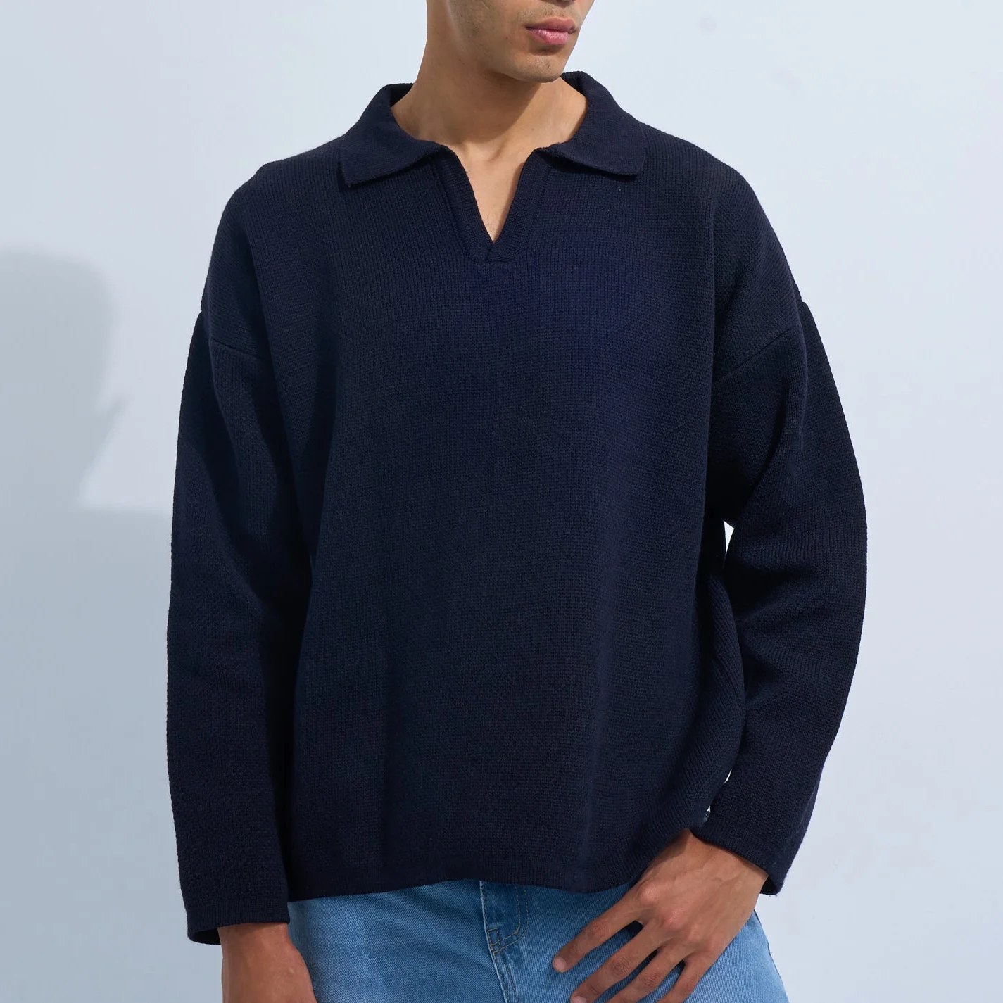 Navy Blue Men's Knit V-neck